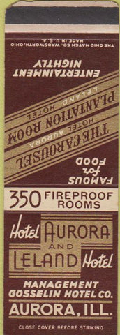 Matchbook Cover - Hotel Aurora Leland Aurora IL SAMPLE