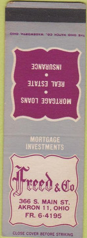 Matchbook Cover - Freed Co Loans Real Estate Insurance Akron OH SAMPLE