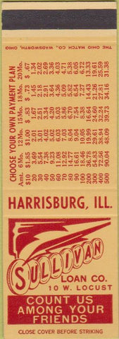 Matchbook Cover - Sullivan Loan Co Harrisburg IL SAMPLE