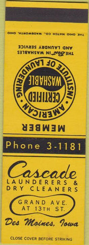 Matchbook Cover - Cascade Laundry Dry Cleaning Des Moines IA SAMPLE