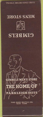 Matchbook Cover - Gimbels Mens Store men's suits SAMPLE