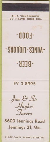 Matchbook Cover - Jim Sis Hughes Tavern Jennings MO SAMPLE