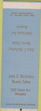 Matchbook Cover - John McArthur Beauty Salon Memphis TN SAMPLE