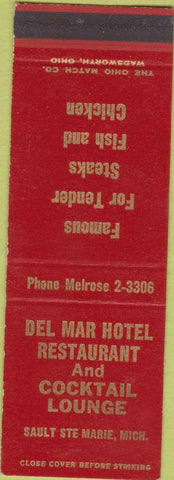 Matchbook Cover - Del Mar Hotel Restaurant Sault Ste Marie MI SAMPLE