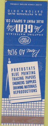 Matchbook Cover - Gem City Drafting Blue Print Dayton OH SAMPLE