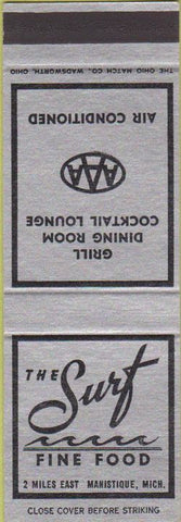 Matchbook Cover - The Surf Fine Food Manistique MI WORN SAMPLE