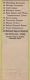 Matchbook Cover - National Bank of Waterloo IA WEAR SAMPLE