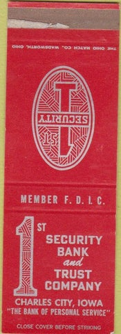 Matchbook Cover - 1st Security Bank Trust Charles City IA WEAR SAMPLE