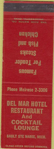 Matchbook Cover - Del Mar Hotel Restaurant Sault Ste Marie MI SAMPLE