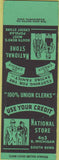 Matchbook Cover - National Store South Bend IN Clothing SAMPLE