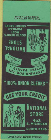 Matchbook Cover - National Store South Bend IN Clothing SAMPLE