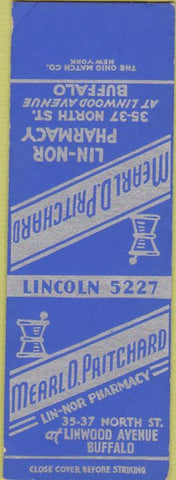 Matchbook Cover - Mearl D Pritchard Lin Nor Pharmacy Buffalo NY SAMPLE
