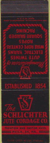 Matchbook Cover - Schlichter Jute Cordage Co Philadelphia PA SAMPLE
