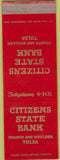 Matchbook Cover - Citizens State Bank Tulsa OK WEAR SAMPLE
