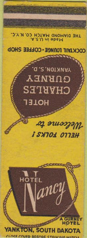 Matchbook Cover - Hotel Nancy Yankton SD SAMPLE