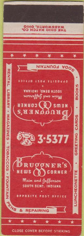 Matchbook Cover - Bruggner's News Corner South Bend IN SAMPLE