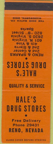 Matchbook Cover - Hale's Drug Stores Reno NV SAMPLE