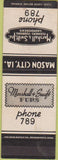Matchbook Cover - Marshall Swift Cleaners Furs Mason City IA SAMPLE