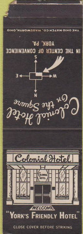 Matchbook Cover - Colonial Hotel York PA WORN SAMPLE