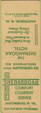 Matchbook Cover - Shenandoah Hotel Martinsburg WV SAMPLE