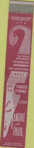 Matchbook Cover - Andre Paul Overbrook Park PA Hair Salon 10 Strike