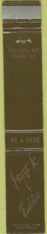 Matchbook Cover - Mitzi K  and  Eddie San Francisco CA hair salon 10 Strike