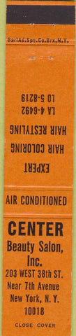 Matchbook Cover - Center Beauty Salon New York City orange 12 Strike