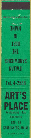 Matchbook Cover - Art's Place Kenduskeag ME 12 Strike