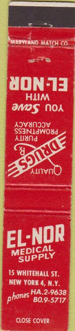 Matchbook Cover - El Nor Medical Supply New York City 12 Strike