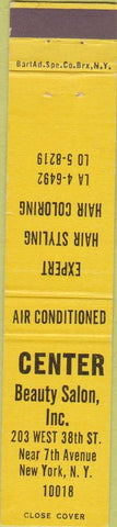 Matchbook Cover - Center Beauty Salon New York City yellow 12 Strike