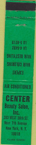 Matchbook Cover - Center Beauty Salon New York City green 12 Strike