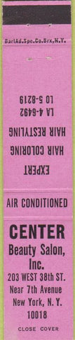 Matchbook Cover - Center Beauty Salon New York City pink 12 Strike