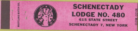 Matchbook Cover - Elks Lodge Schenectady NY pink 12 Strike