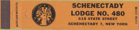 Matchbook Cover - Elks Lodge Schenectady NY orange 12 Strike