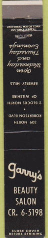 Matchbook Cover - Garry's Beauty Salon Beverly Hills CA 10 Strike