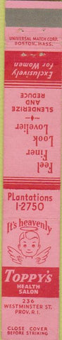Matchbook Cover - Toppy's Health Salon Providence RI 10 Strike