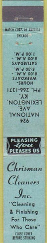 Matchbook Cover - Chrisman Cleaners Lexington KY 10 Strike