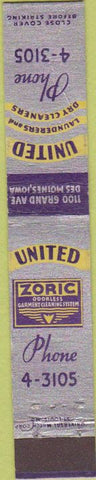 Matchbook Cover - United Laundry Dry Cleaning Des Moines IA WEAR 10 Strike