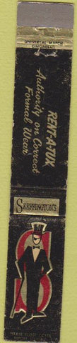 Matchbook Cover - Rent A Tux Tuxedos Indianapolis IN WEAR 10 Strike