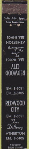 Matchbook Cover - Redwood City Atherton CA WORN 10 Strike