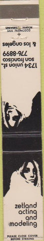 Matchbook Cover - Zetland Acting Modeling girlie Los Angeles CA 10 Strike