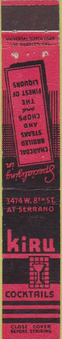 Matchbook Cover - Kiru Cocktails Liquors Los Angeles CA 10 Strike