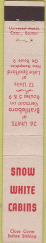Matchbook Cover - Snow White Cabins Brattleboro VT Lake Spofford NH 10 Strike