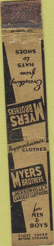 Matchbook Cover - Myers Brothers Jacksonville FL Men's Clothes WORN 10 Strike