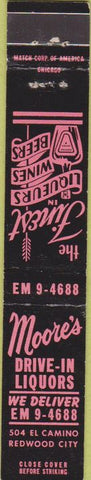 Matchbook Cover - Moore's Drive In Liquors Redwood City CA 10 Strike