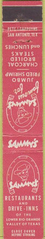Matchbook Cover - Sammy's Restaurants Harlingen Brownsville TX 10 Strike