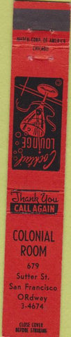 Matchbook Cover - Colonial Room San Francisco CA 10 Strike