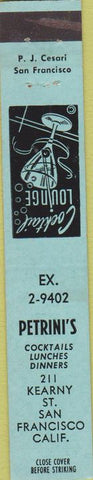 Matchbook Cover - Petrini's San Francisco CA blue 10 Strike