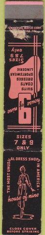Matchbook Cover - House of Nine Dress Shop girlie WEAR 10 Strike
