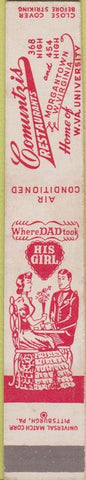 Matchbook Cover - Comuntzis Restaurant Morgantown VA girlie 10 Strike